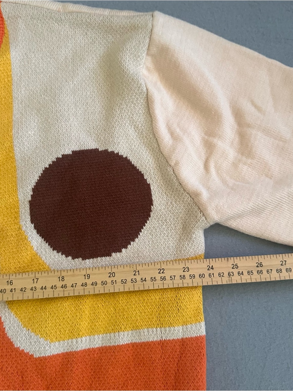 OXKNIT Retro 70s Geometric Knit Cardigan Cream Orange Mens 2XL Groovy - Picture 6 of 9